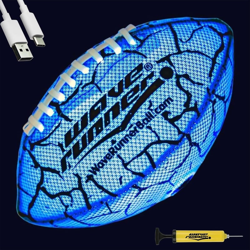 WaveRunner Glow in The Dark LED Football - Junior Size Waterproof Light Up Football, Type-C Rechargeable with Pump, Outdoor Sports Toy for Kids, Teens, and Adults - Image 1